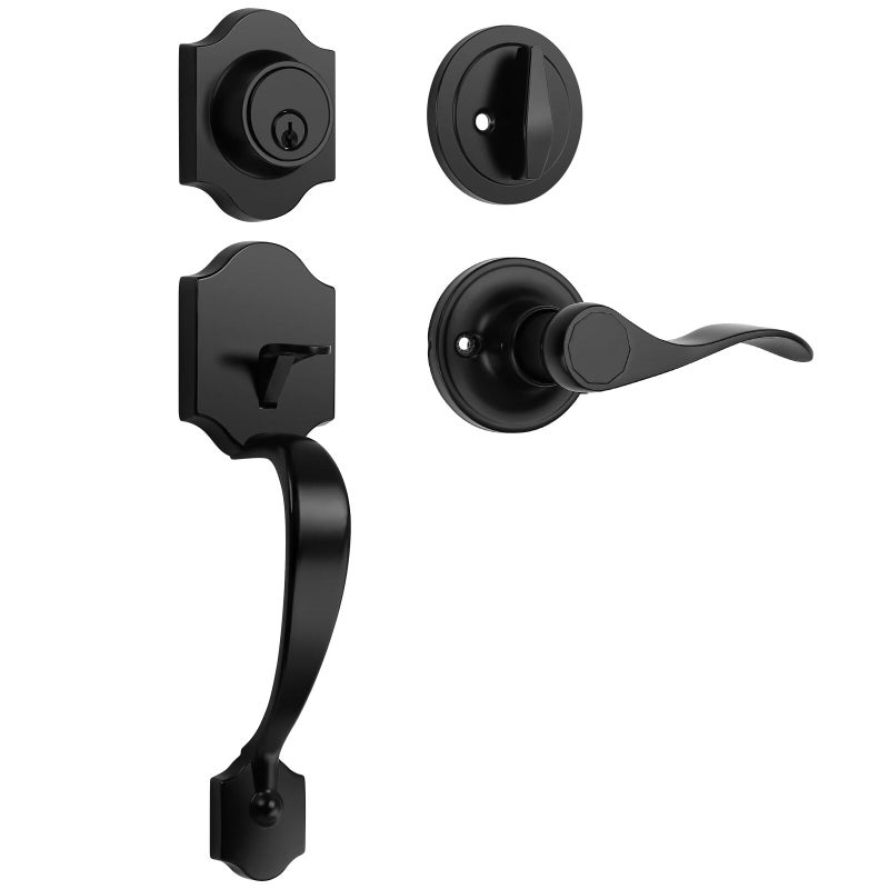 Tinewa Black Front Door Handle and Deadbolt Set, Front Door Lock Set, Entry Door Locksets with Deadbolt Single Cylinder, Reversible for Right and Left Handed - Image 1